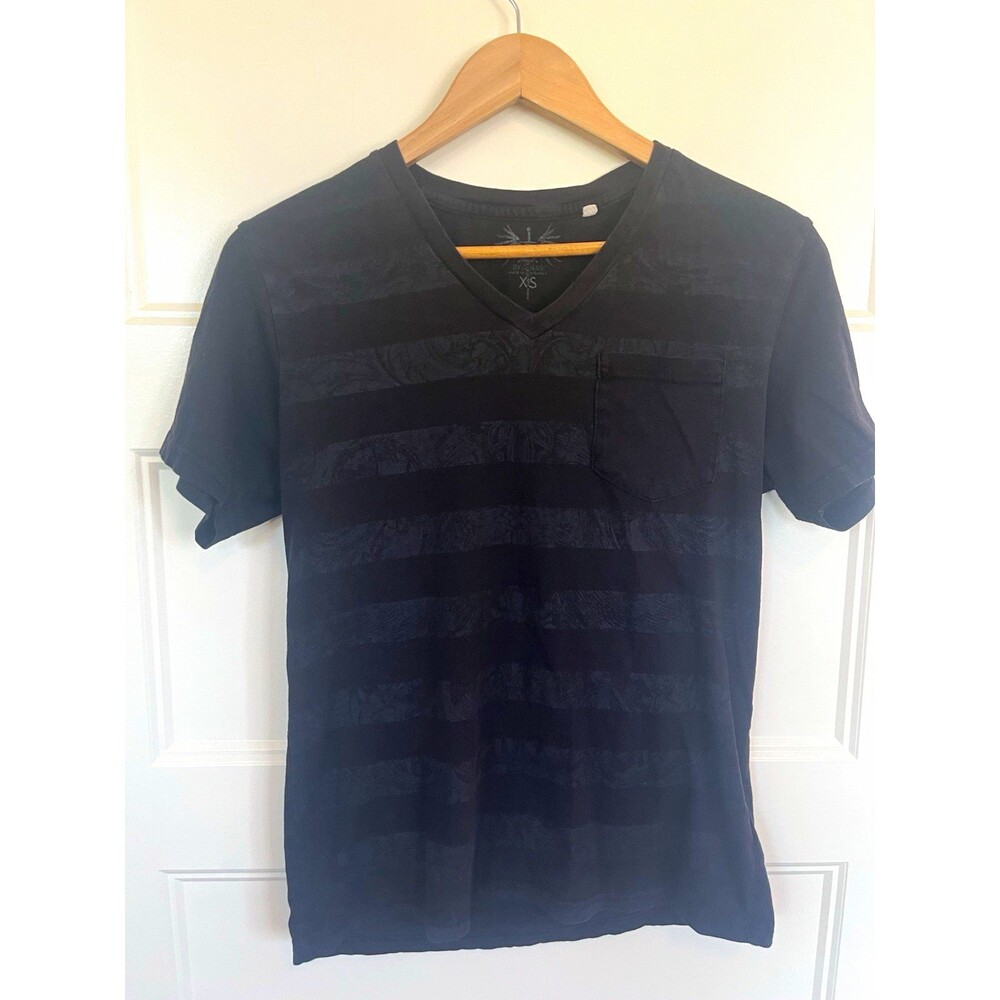 GUESS Men's Black Striped V-Neck Short Sleeve T-Shirt Regular Size XS